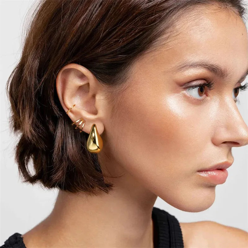 Gold Plated Chunky Dome Drop Earrings: Vintage Glamour, Lightweight Comfort