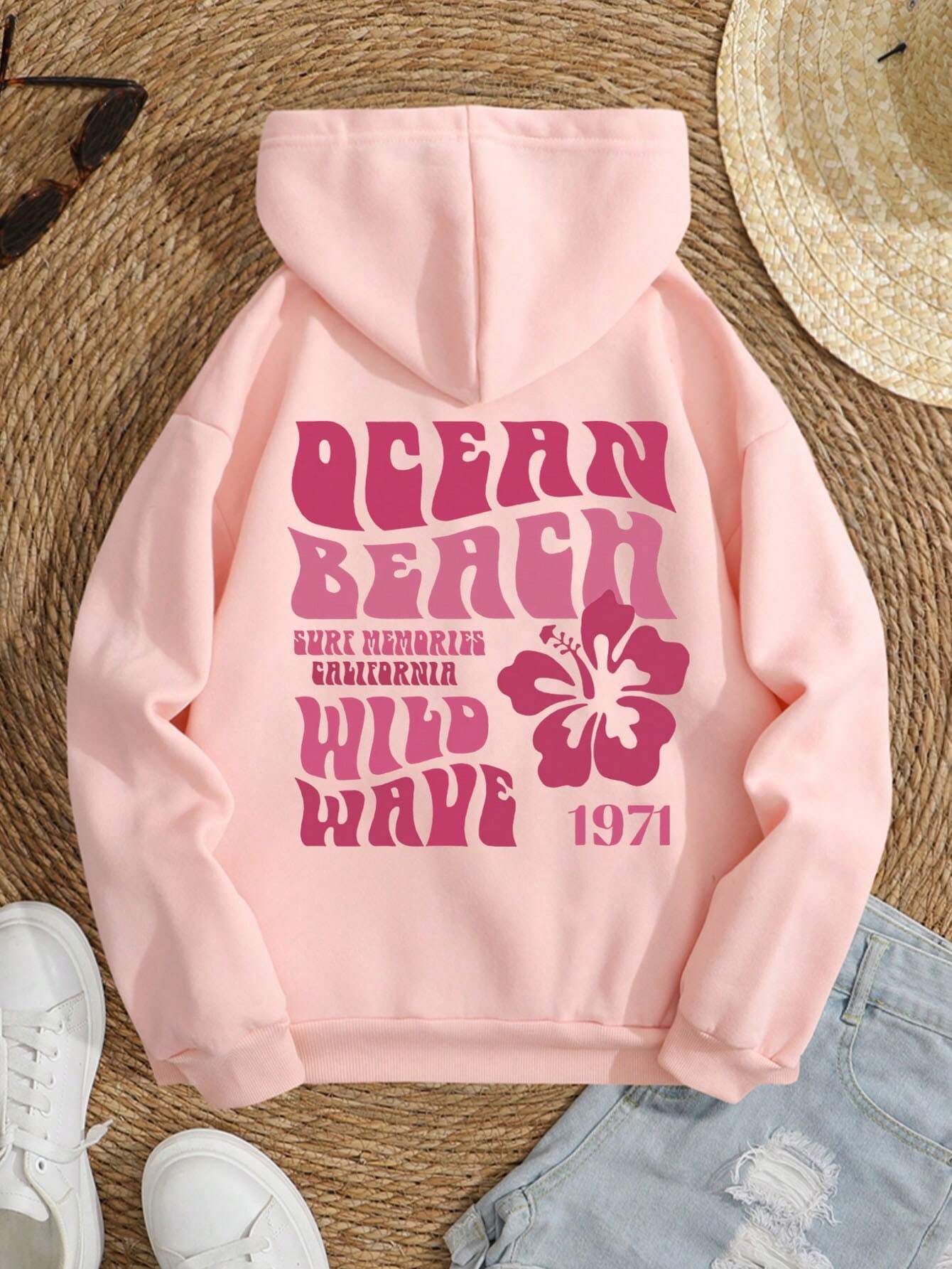 Ezwear Floral & Slogan Graphic Hoodie