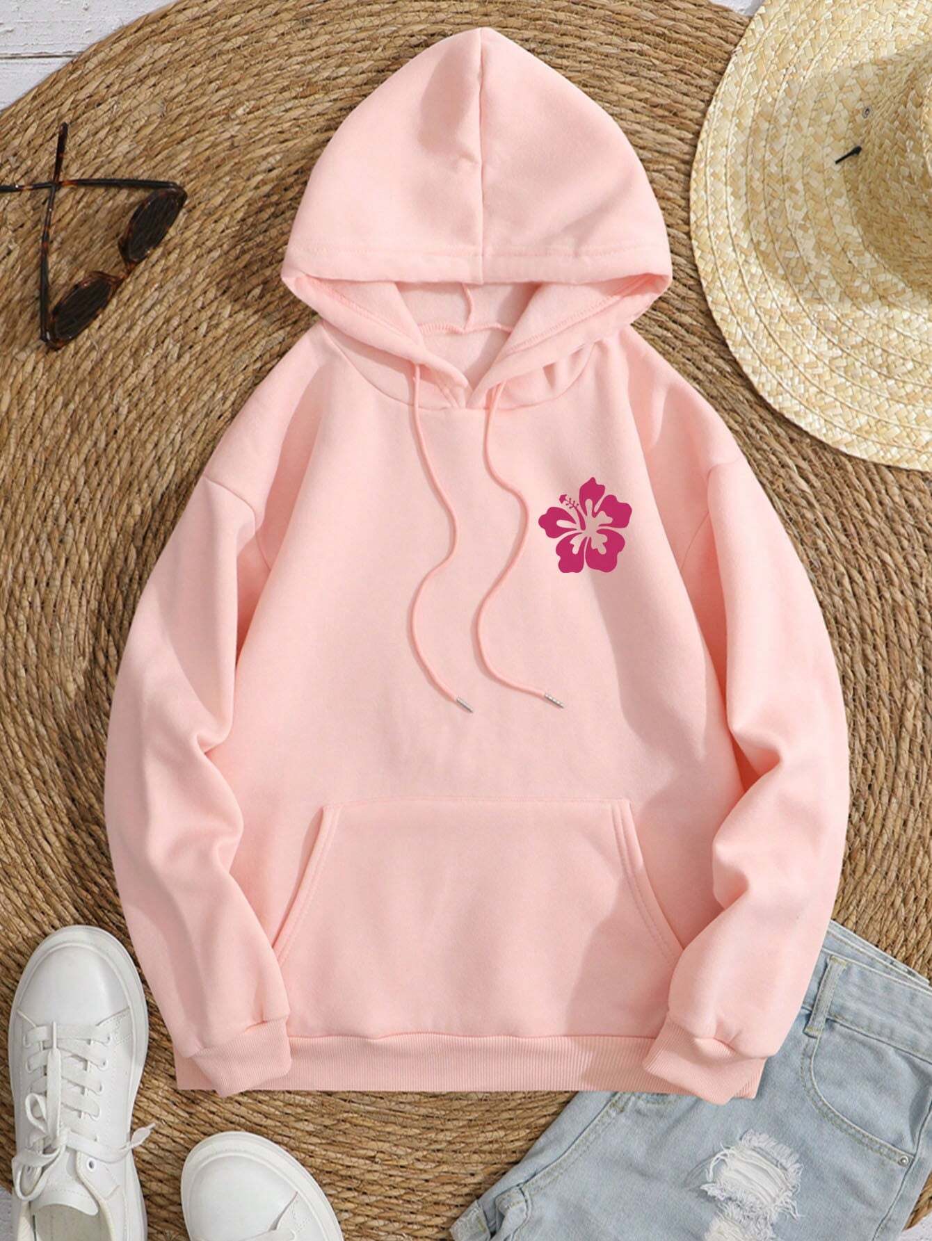 Ezwear Floral & Slogan Graphic Hoodie