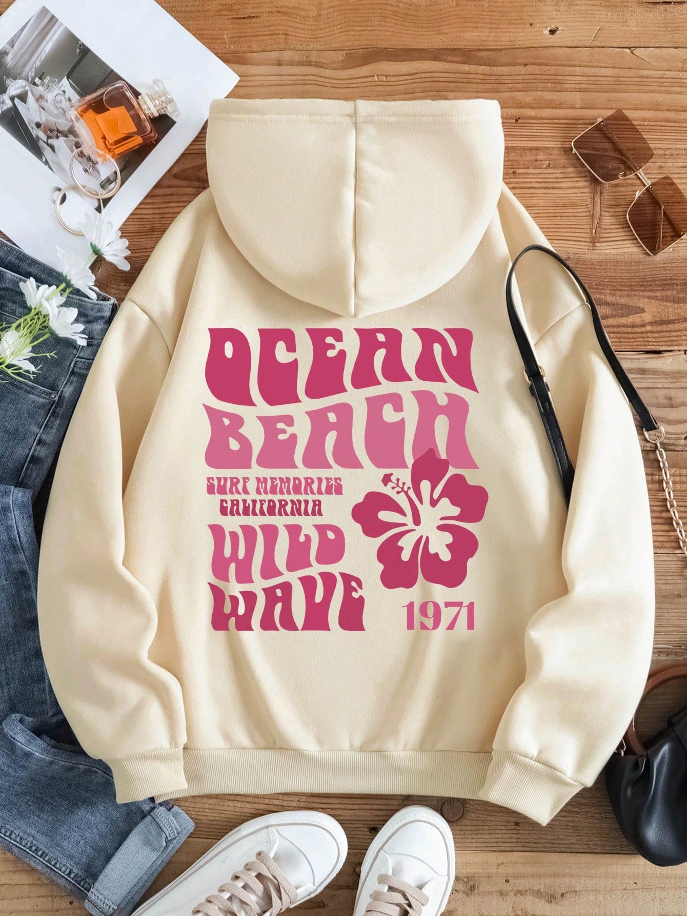 Ezwear Floral & Slogan Graphic Hoodie