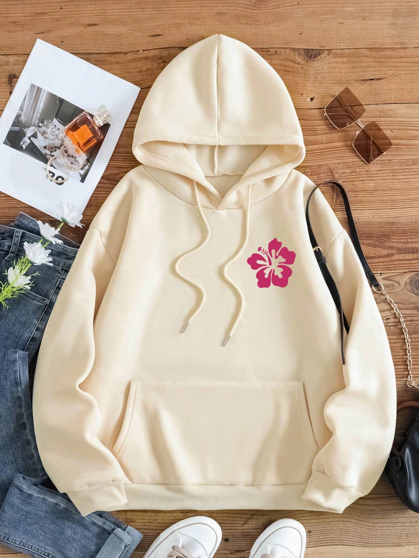 Ezwear Floral & Slogan Graphic Hoodie