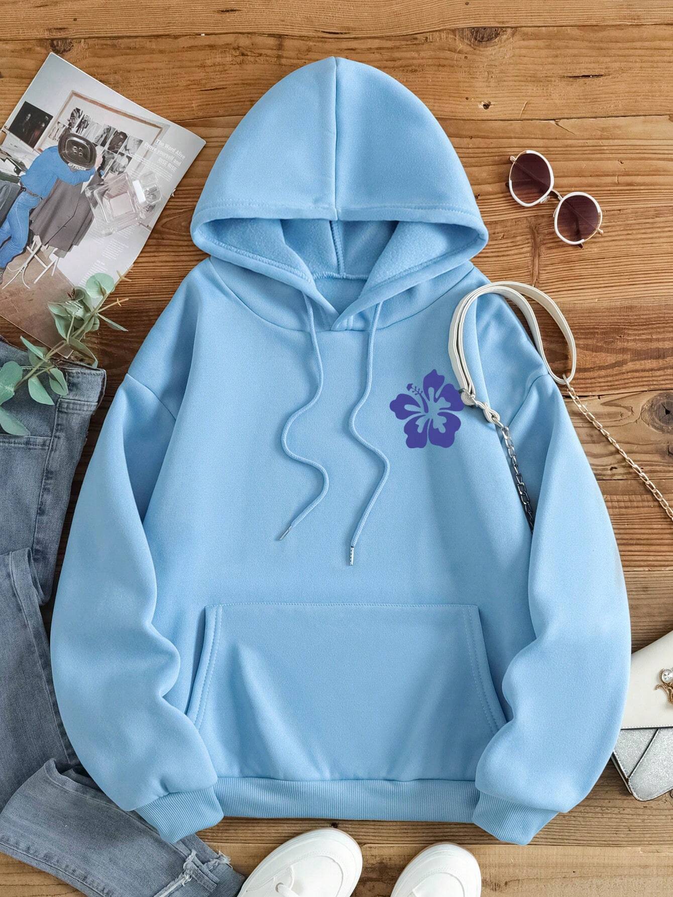 Ezwear Floral & Slogan Graphic Hoodie