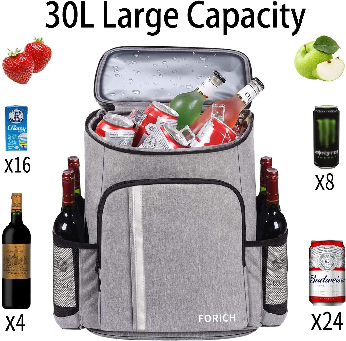 Leakproof Insulated Backpack Cooler Bag - 30 Can Capacity