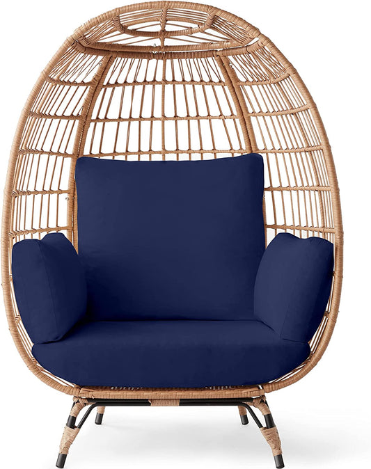 Wicker Egg Chair with Cushions, Indoor/Outdoor Lounger