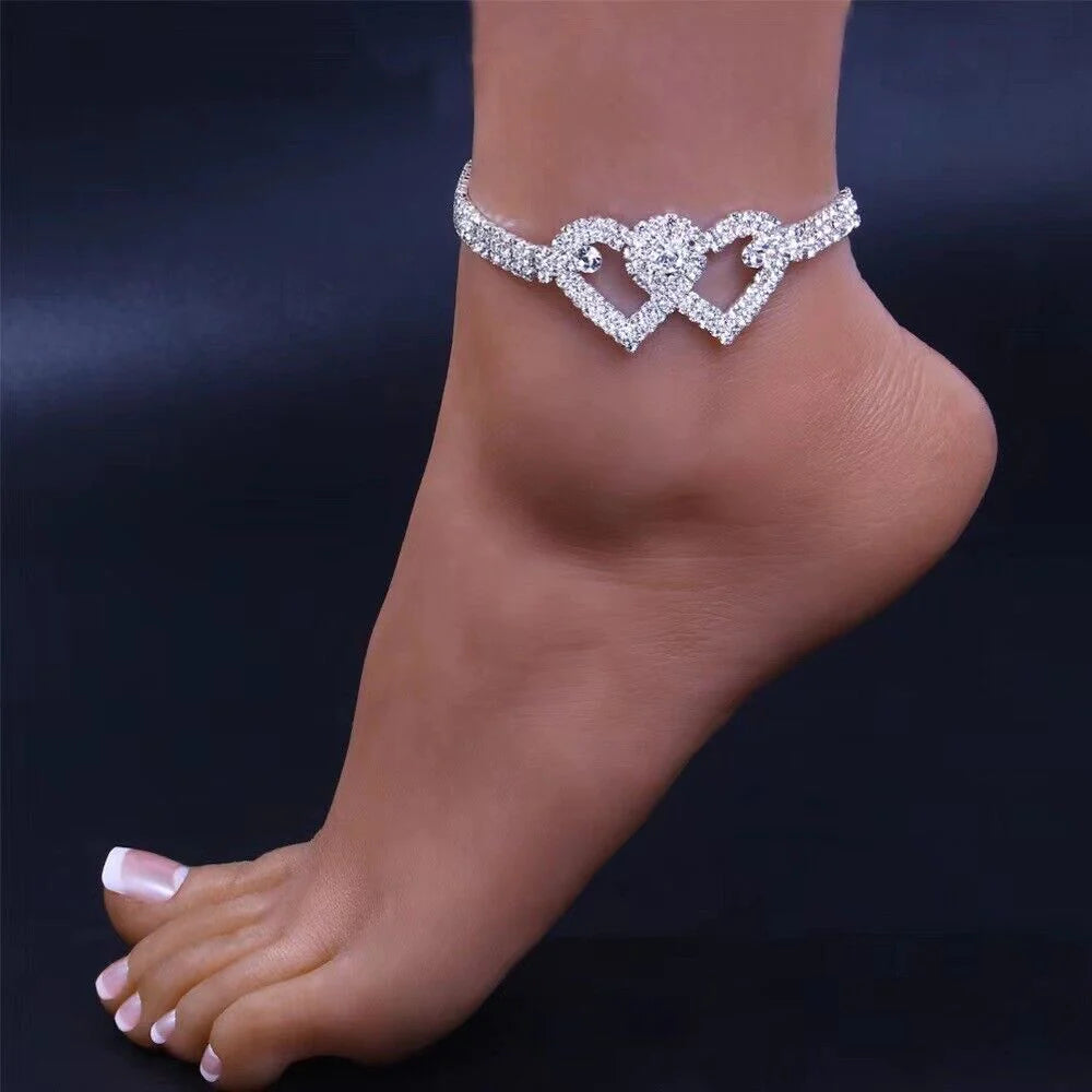 Crystal Heart Anklet - Love and Sparkle