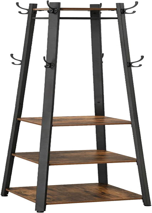 ALINRU Industrial Coat Rack with Shelves and Hooks