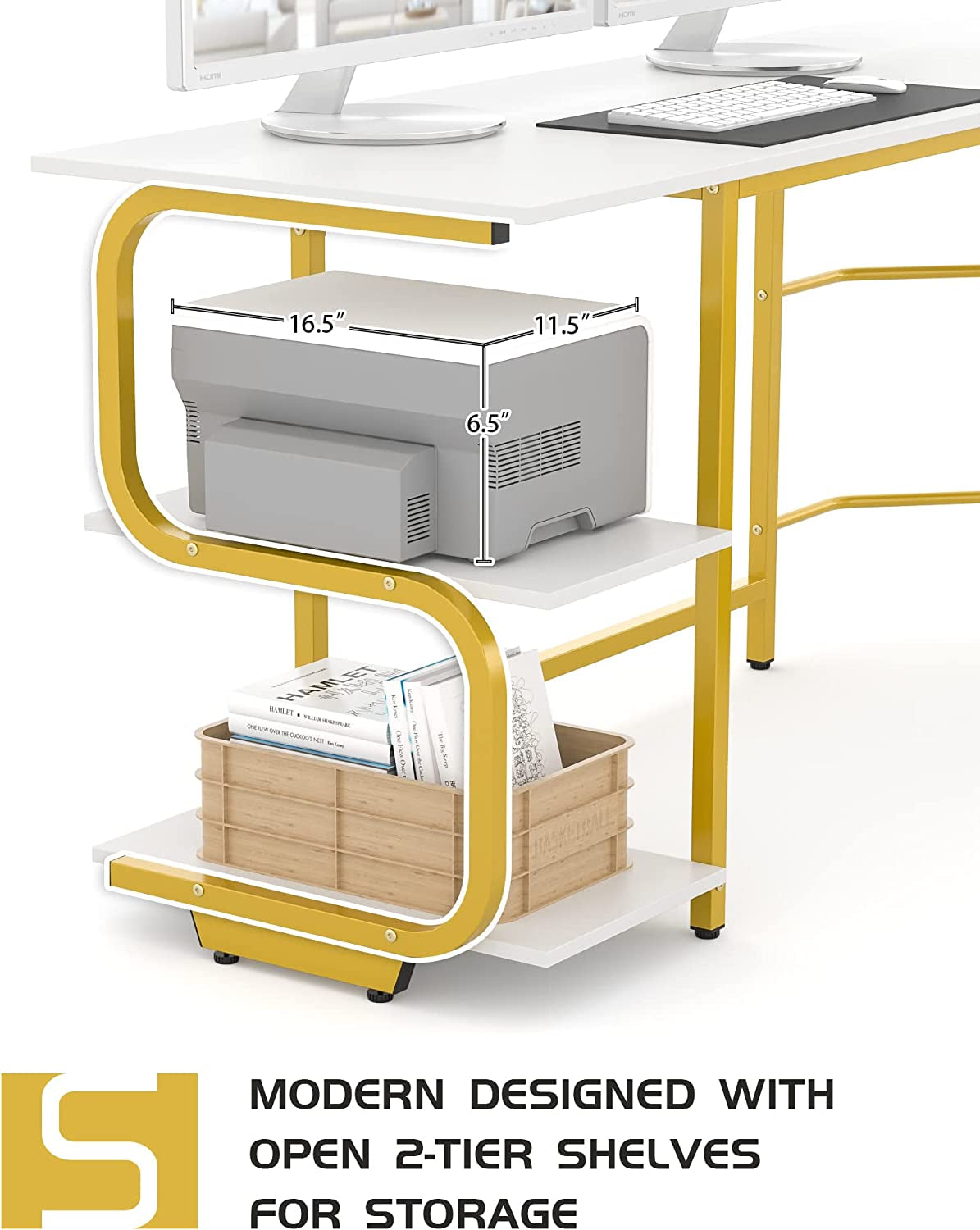 Reversible L-Shaped Desk with Shelves - Compact Home Office and Gaming Desk