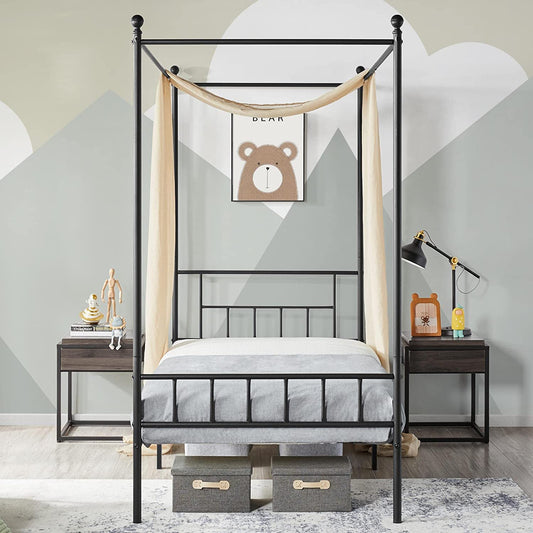 Canopy Bed Frame with Headboard and Footboard - Sturdy Slatted Structure