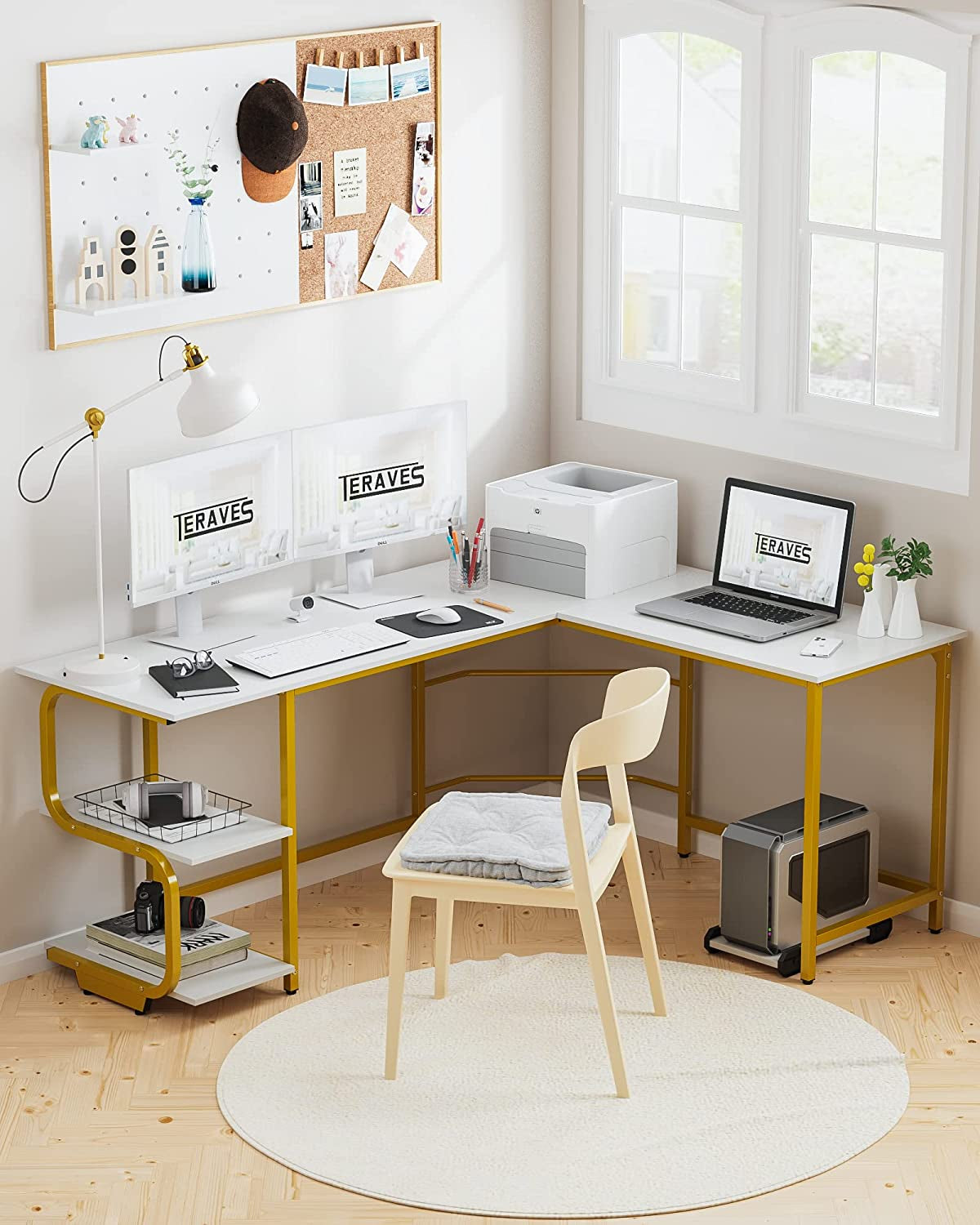 Reversible L-Shaped Desk with Shelves - Compact Home Office and Gaming Desk