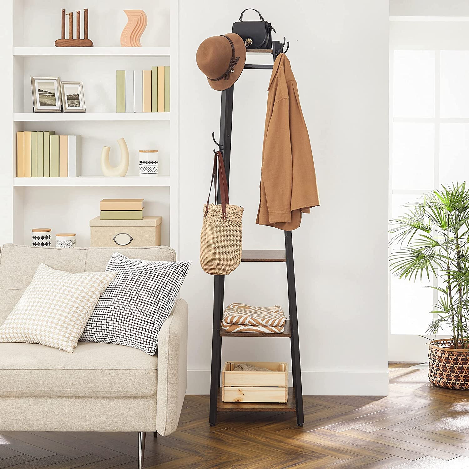 ALINRU Industrial Coat Rack with Shelves and Hooks