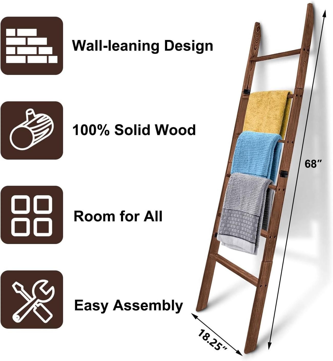 6-Tier Decorative Blanket Ladder Shelf - Farmhouse Style for Living Room, Bedroom, or Bathroom