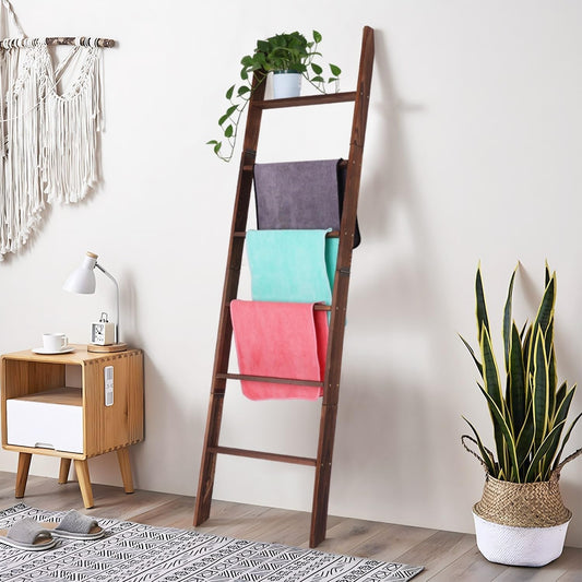 6-Tier Decorative Blanket Ladder Shelf - Farmhouse Style for Living Room, Bedroom, or Bathroom