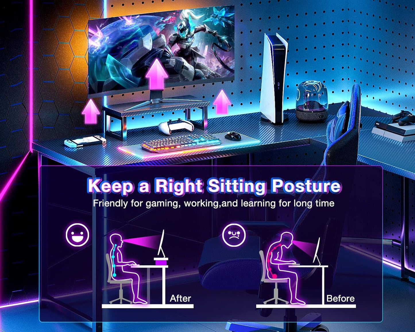 51 Inch Gaming Corner Desk with Monitor Stand