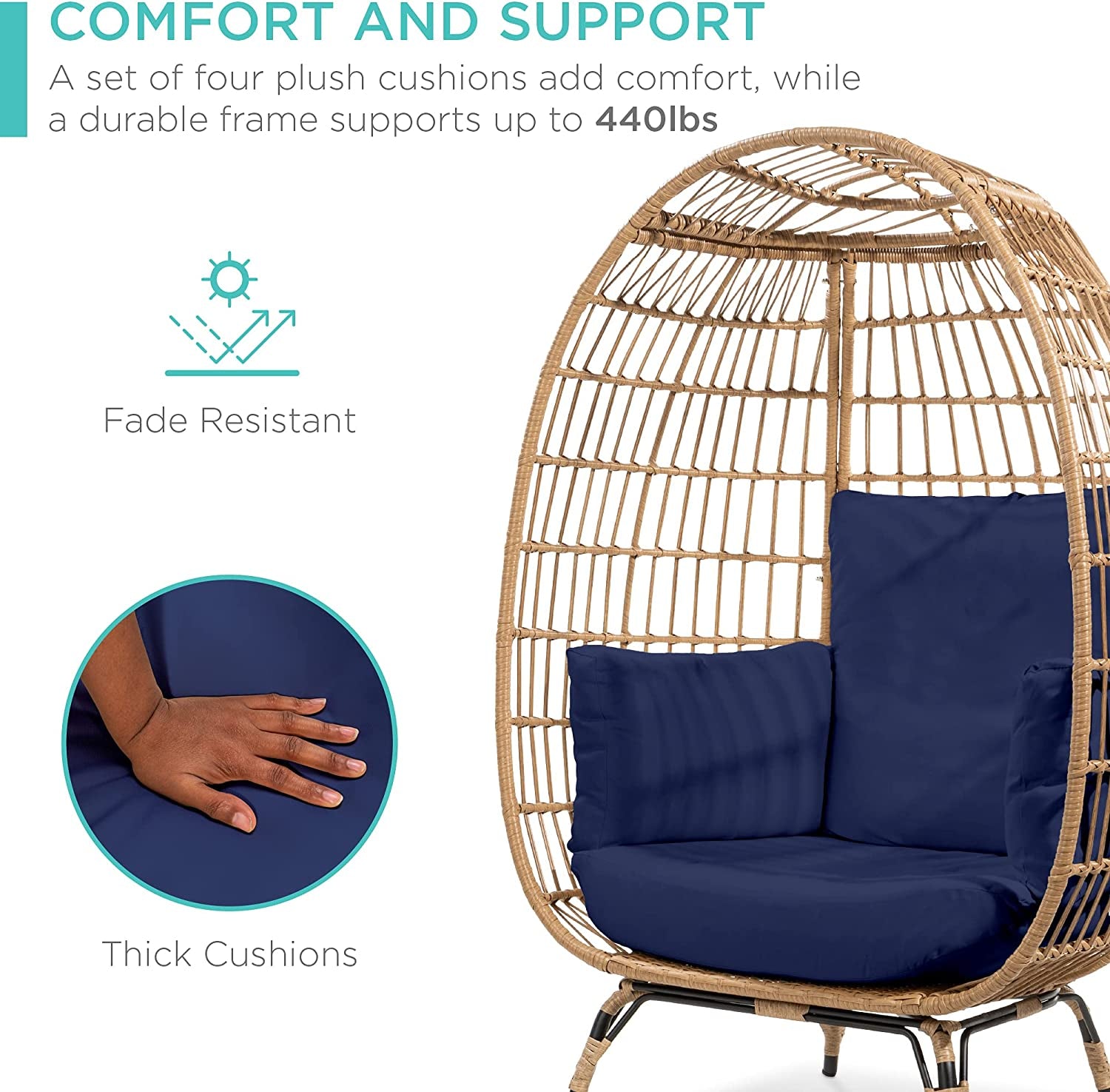 Wicker Egg Chair with Cushions, Indoor/Outdoor Lounger