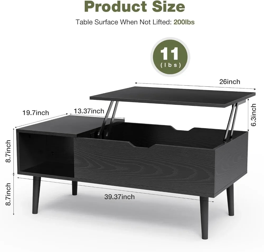 Modern Lift-Top Coffee Table with Storage Shelf