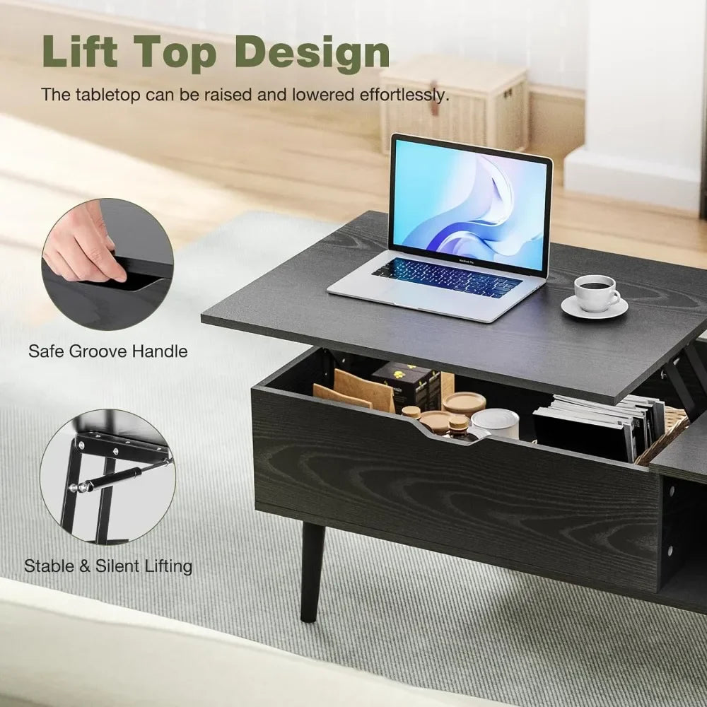 Modern Lift-Top Coffee Table with Storage Shelf