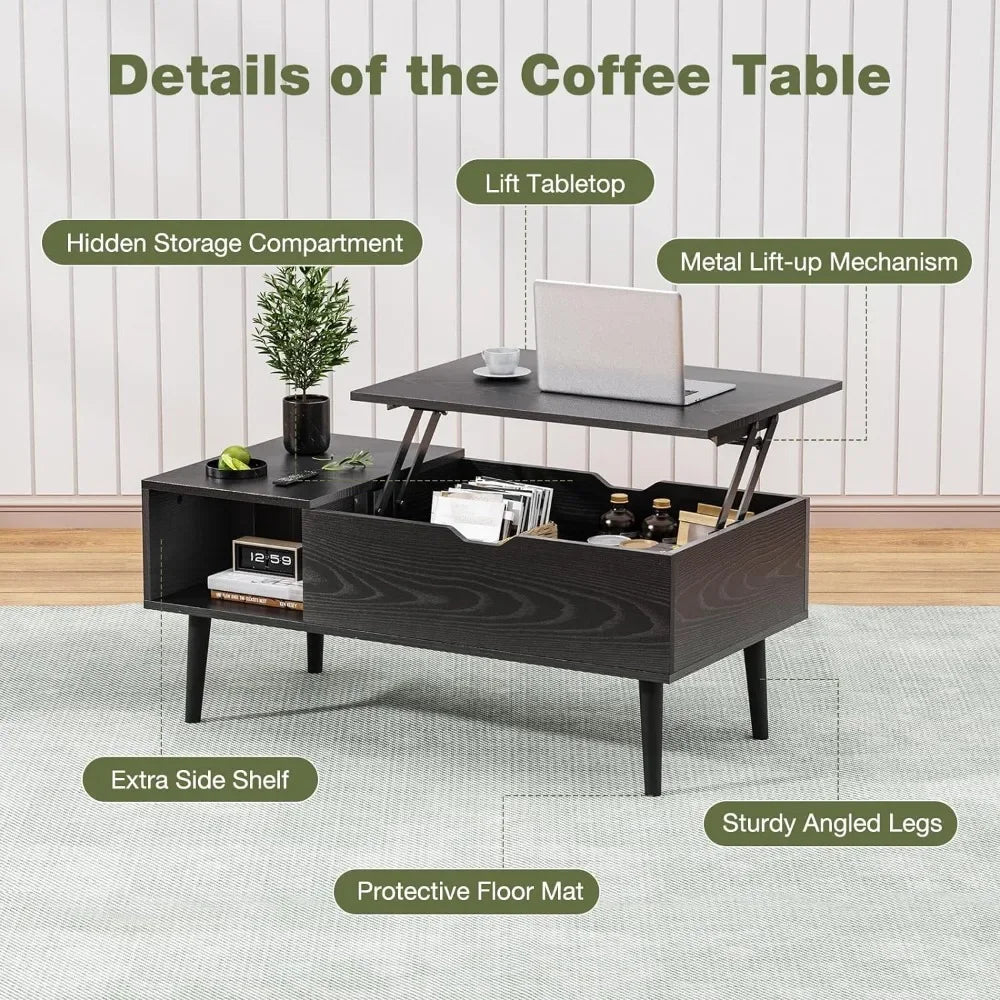 Modern Lift-Top Coffee Table with Storage Shelf