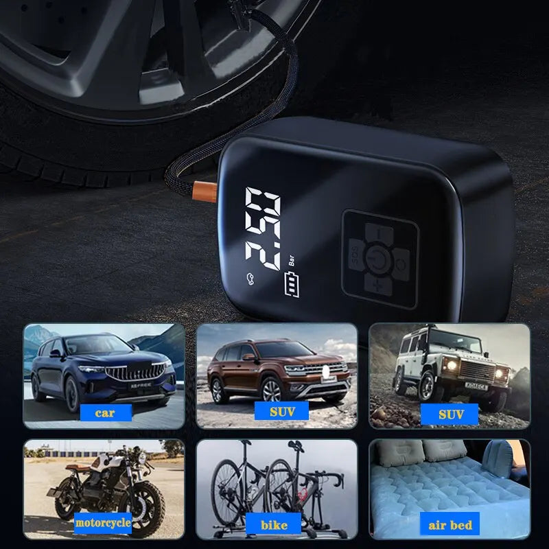 Portable Wireless Tire Inflator: Auto & Multi-Purpose Pump for Car, Motorcycle, Bicycle, and More!