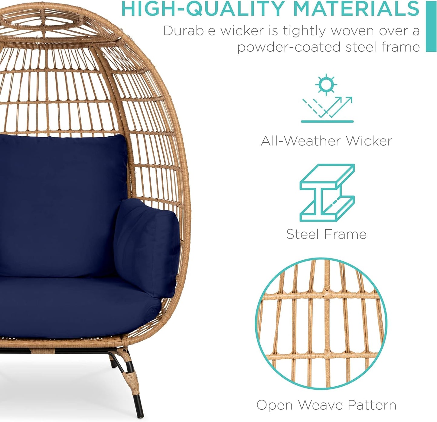 Wicker Egg Chair with Cushions, Indoor/Outdoor Lounger