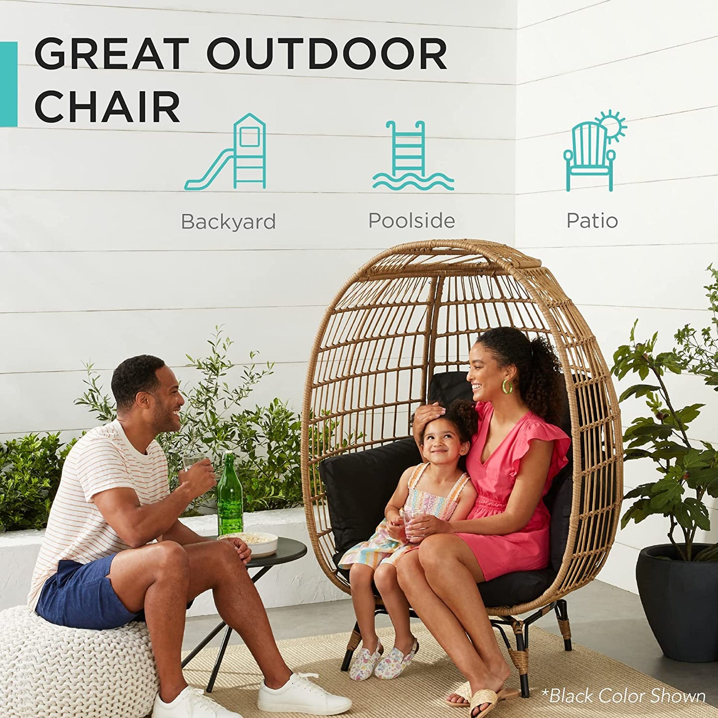 Wicker Egg Chair with Cushions, Indoor/Outdoor Lounger