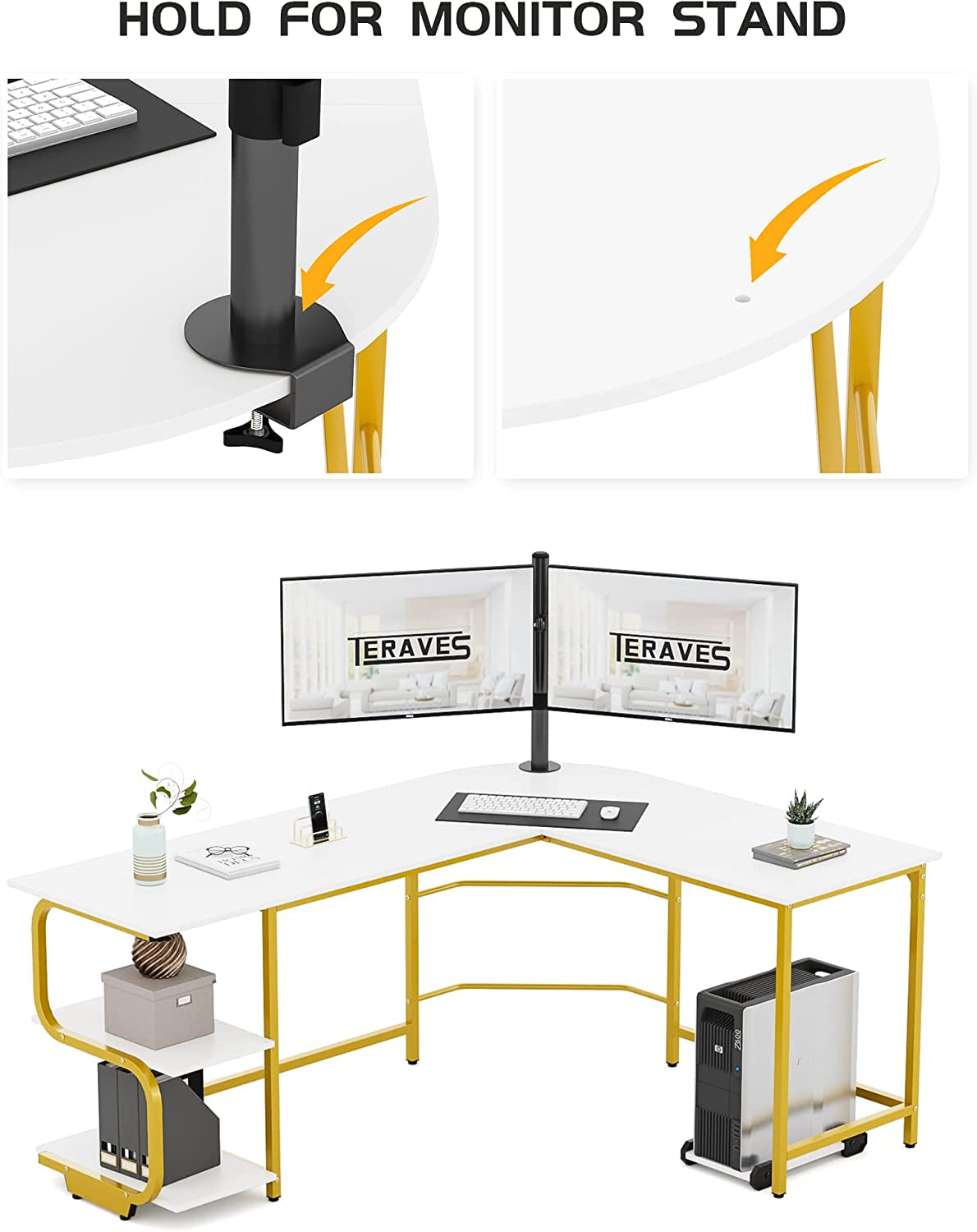 Reversible L-Shaped Desk with Shelves - Compact Home Office and Gaming Desk