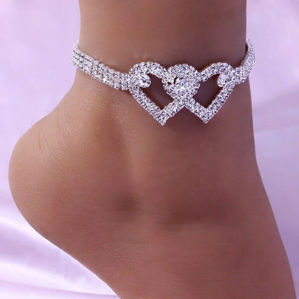 Crystal Heart Anklet - Love and Sparkle