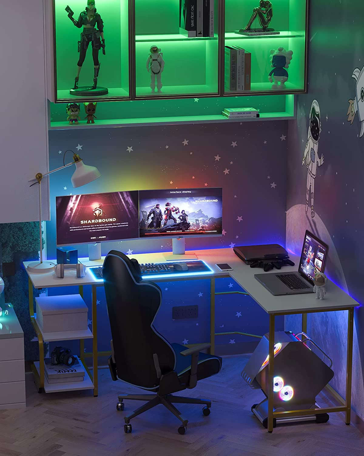 Reversible L-Shaped Desk with Shelves - Compact Home Office and Gaming Desk