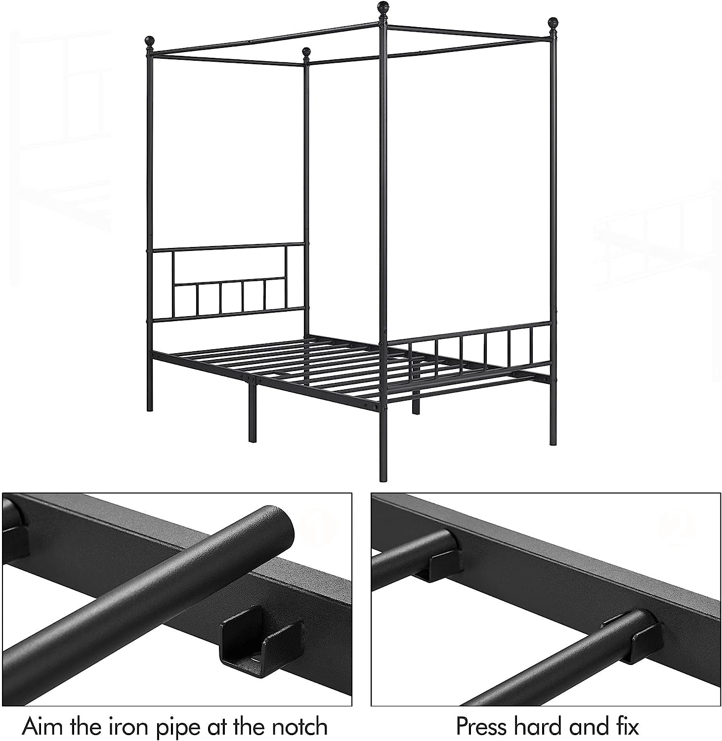 Canopy Bed Frame with Headboard and Footboard - Sturdy Slatted Structure