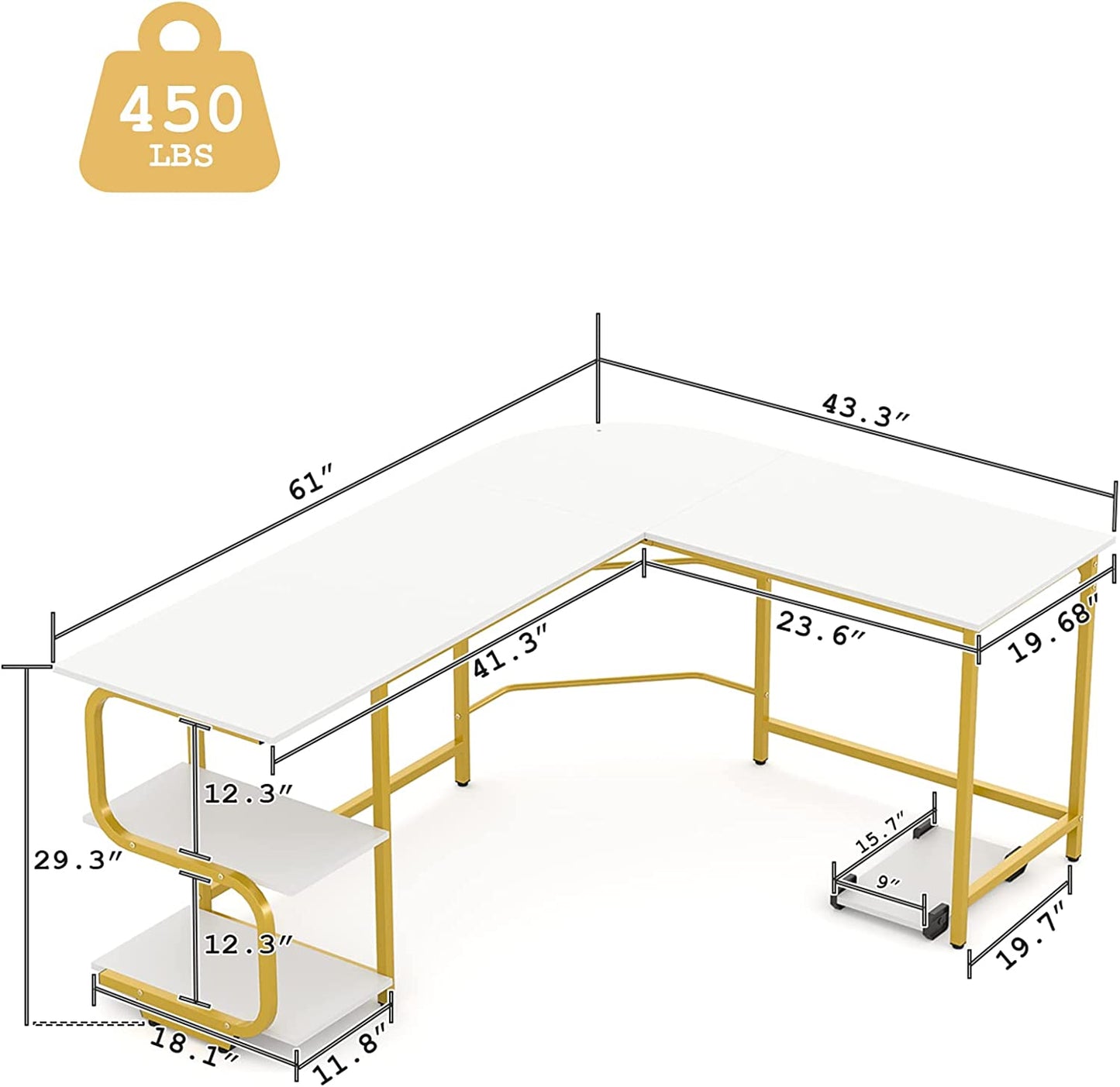 Reversible L-Shaped Desk with Shelves - Compact Home Office and Gaming Desk